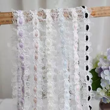 1 ярд кружева Лолита бант плиссированная лента кружево своими руками аксессуары для одежды шторы аксессуары для украшения дома 3,5 см в ширину розовый