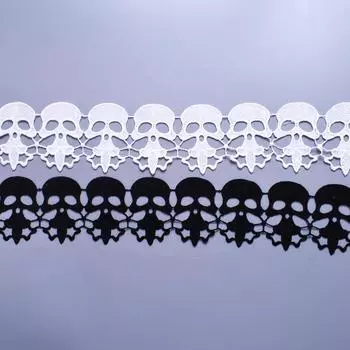 1 ярд кружевной ткани с белым черным черепом, отделка, вышивка, аппликация для шитья, аксессуары для одежды, принадлежности, ширина 8 см белый