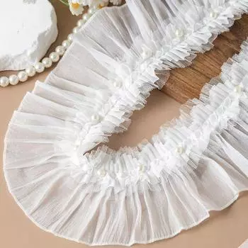 1 ярд Кружевные края Швейные аксессуары Жемчужное кружево для вечерних платьев Жатое кружево с гвоздиками и бусинами Аксессуары для одежды 8,5 см шириной белый