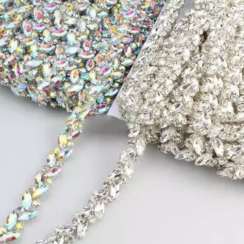 1 ярд отделка стразами из блестящего стекла, длинные ряды, подвески из блестящих камней, изготовление своими руками AB/серебристого цвета, обувь с цепочкой из искусственного хрусталя, аксессуары для одежды