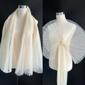 1 ярд плиссированной жесткой сетчатой ткани, измельченная ткань для стилиста моды, для шитья одежды по метрам, материал для самостоятельного изготовления синий