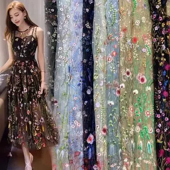 1 ярд, украшение для платья, растения, цветы, ткань для шифрования, кружевная вышивка, красочная вышитая сетка