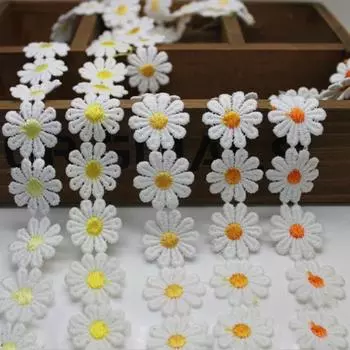 1 ярд вышитый цветок ромашки с кружевной отделкой и аппликацией повязка на голову Вышивание DIY Craft оранжевый