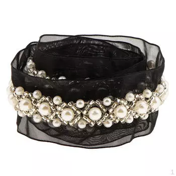 1 ярд жемчужная вышивка бисером сетчатая кружевная лента для шитья свадебного украшения черного цвета