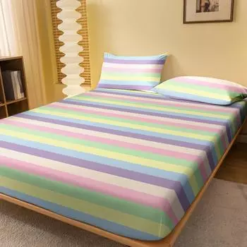 1 Rainbow Bridge Pattern Matte Fitted Sheet, Bedroom Printed Bedcover, Bedding Supplies (Excluding Pillowcases) 71x132cm