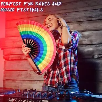 1 Rainbow Handheld Fan Plastic Dance Folding Fan Dance Performance Folding Fan Cosplay Wedding Party Props Decorative Fan