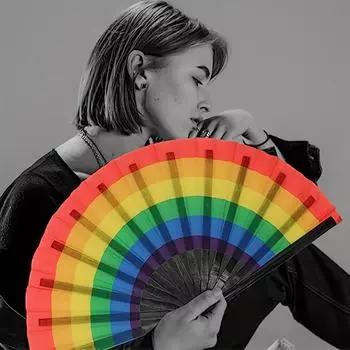 1 Rainbow Handheld Fan Plastic Dance Folding Fan Dance Performance Folding Fan Cosplay Wedding Party Props Decorative Fan