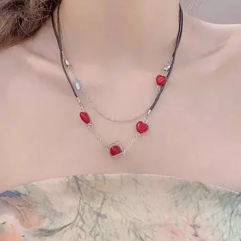 1 ретро-красная фасоль в форме сердца, изысканное индивидуальное геометрическое ожерелье для женщин