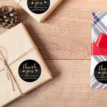 1 Roll Thank You Sticker DIY Letter Printing Residue-free Waterproof Thanks Gift Holiday Tag Sticker for Festival 2.5cm