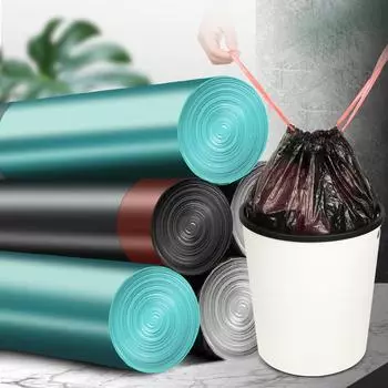 1 Roll Trash Bags Thicken Drawstring Garbage Bags Household Disposable Trash Pouch Kitchen Cleaning Waste Bag Waterproof Storage 15pcs-1roll