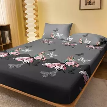 1 Rose Butterfly Patterned Frosted Bedsheet, Printed Bed Cover For Bedroom, Bedding (Excluding Pillowcases) 71x132cm