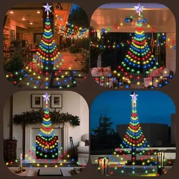 1 рождественская гирлянда в виде звезды с питанием от USB - 200 светодиодов, 8 узоров, красочные гирлянды с пультом дистанционного управления, в комплект входит неперезаряжаемая батарейка-таблетка разноцветный