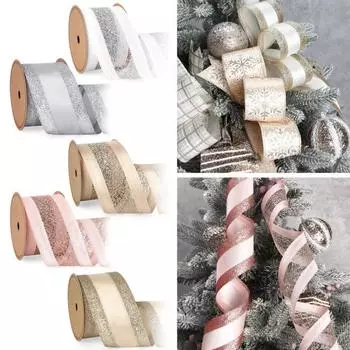 1 рулон, 10 ярдов, 2,5 дюйма, рождественская лента, блестящая лента для упаковки подарков, яркий цвет, лента для рождественской елки, поделки своими руками для украшения дома D