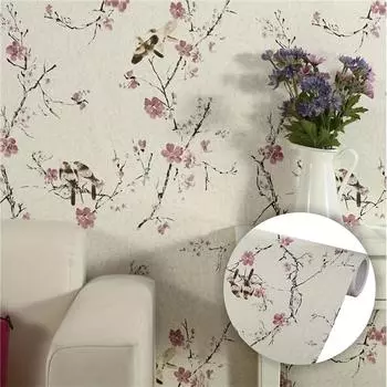 1 рулон 17,7*393,7 дюйма Обои с тиснением в виде цветка сливы Antique Magpie - Оторвите и приклейте, подходят для холодильников и кухонного декора 45*1000cm/17.7*393.7in
