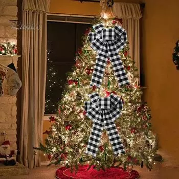 1 рулон 2Mx5CM Рождественская лента Красный Черный Белый Плед Санта-автомобиль Проводная подарочная упаковка DIY Ремесло Рождественская елка Украшение Венок Бантом Изготовление ленты