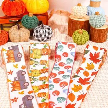 1 рулон, 457*6,4 см/180*2,5 дюйма, тесьма с копировальным краем, декоративная лента, лента с тыквенно-кленовым принтом, лента для упаковки подарков, украшение подарков, красочная style 1 оранжевый