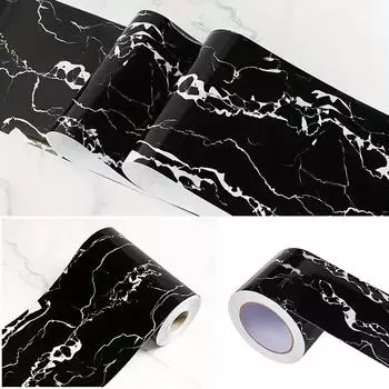 1 рулон 7,87*393,74 дюйма Черный трещиноватый мрамор Водонепроницаемый поясной водонепроницаемый самоклеящийся плинтус ПВХ кухонная задняя панель гостиная декоративный 10*1000cm/3.94*393.7in