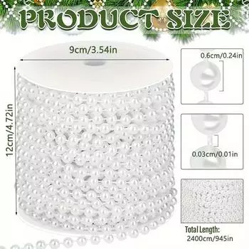 1 рулон 945 дюймов белые жемчужные бусины гирлянда жемчужные нити ремесло нити бусины для украшения рождественской елки свадебные принадлежности для вечеринок 1roll
