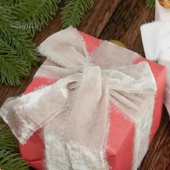 1 рулон бархатной ленты с бахромой по краю, однотонная лента в деревенском стиле с бахромой, лента для упаковки подарков в стиле бохо для букета, рождественской елки белый