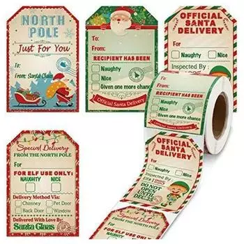 1 рулон Бирки для подарков С Рождеством Христовым Наклейки с этикетками Санта-Клауса Праздничные подарки Открытки Аксессуары Принадлежности для украшения дома и вечеринки B