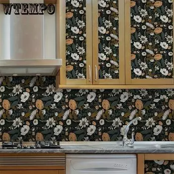 1 рулон Богемские цветочные розы на черном фоне Винтажная контактная бумага Съемная водонепроницаемая настенная плитка Декор для самоклеящихся обоев 1roll