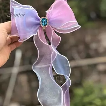 1 рулон градиентной упаковочной ленты, красочная детская лента из органзы с бантом, волнистая лента с пятнами для дома 1