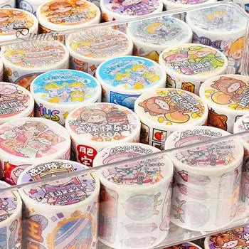 1 рулон, канцелярские наклейки, бумага васи, самоклеящаяся длинная лента, милые наклейки для девочек с героями мультфильмов, украшения своими руками, граффити, наклейки для журнала, скрапбукинга