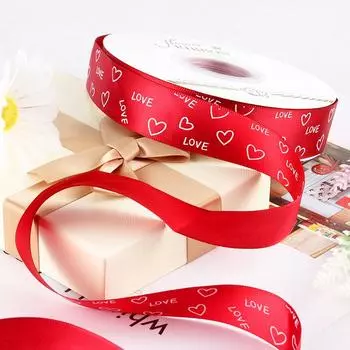 1 рулон Love Printed DIY упаковочный материал атласная лента букет декор для вечеринки подарочная упаковка сердечки ленты ко Дню святого Валентина бежевый