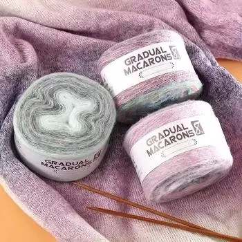 1 рулон мохеровой шерсти, окрашенной в радужную цветовую гамму, шерсть для макраме, ручная вязка крючком, свитер, пальто, шарф