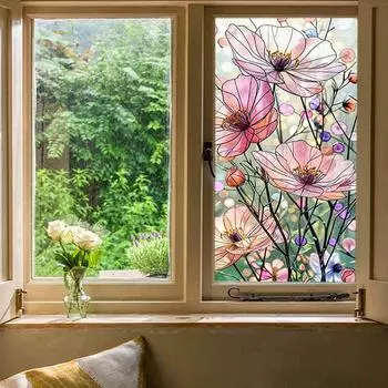 1 рулон наклейки на окна современная простота стеклянная наклейка свежий стиль ПВХ ретро цветочный узор украшение дома статическая клейкая лента