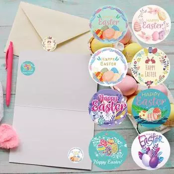 1 рулон наклейки, очаровательное пасхальное яйцо, экологически чистая самоклеящаяся наклейка с милым кроликом для праздника 6