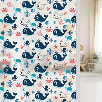 1 рулон оконной пленки с рисунком колонны синего кита для оконной пленки для комнаты, спальни, двери, окна, пленки для приватности окон 2m