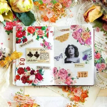 1 рулон ПЭТ-ленты с цветами, наклейки, водонепроницаемые, для предварительной резки, съемные, многоразовые, «сделай сам», журнал, скрапбукинг, молочный блокнот, планировщик, декоративная лента, наклейка A