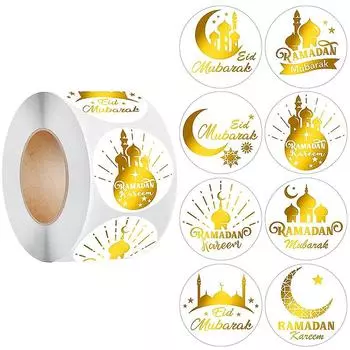 1 рулон подарочного пакета DIY печать этикетки упаковка 500 шт подарочные бирки EID Mubarak наклейки самоклеящиеся Золотая Луна мусульманская вечеринка декор 500pcs