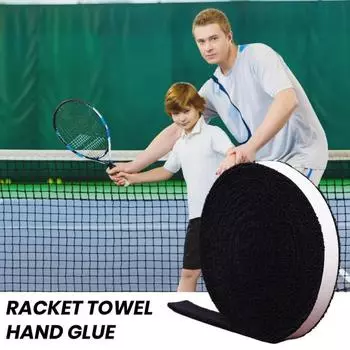 1 рулон полотенца для теннисной ракетки, 5 метров, суперпоглощающий пот, утолщенная лента для пота, отличное трение, противоскользящая, мягкая противоударная теннисная ракетка для бадминтона чёрный