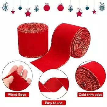1 рулон рождественской красной ленты с золотым краем для домашней вечеринки, рождественские украшения, аксессуары для поделок, праздничные принадлежности для вечеринок 1 Roll