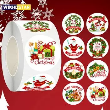 1 рулон с 500 наклейками Веселые рождественские наклейки Рождественские вечеринки Этикетки-печати Наклейки для подарков своими руками Выпечка Упаковка Конверт Канцелярские товары Декор 2.5cm