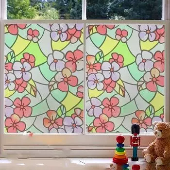 1 рулон самоклеящейся красочной пленки для защиты окон с цветочным узором от ультрафиолета, непрозрачная наклейка на окно, наклейка на стекло, которую можно разрезать 10m