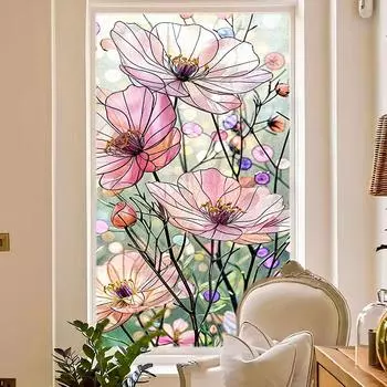 1 рулон статической клейкой ленты Современная простота ПВХ ретро наклейки на окна Свежий стиль стеклянная наклейка цветочный узор украшение дома