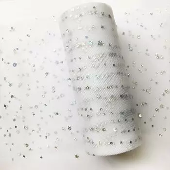 1 рулон тюлевой ткани с пайетками, рулон тюля, сетчатая ткань ручной работы, платье-пачка ручной работы, декор 23 м x 15 см, белый цвет, прибл.