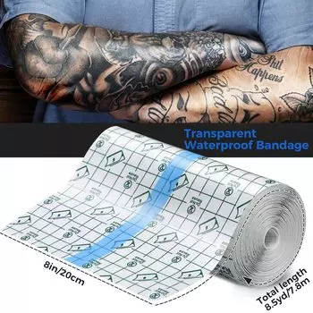 1 рулон водонепроницаемых безопасных бинтов для ухода за татуировкой (6 дюймов х 1,1 ярда) Защитная лента для прикрытия татуировки, прозрачная, стерильная 15CM*10M
