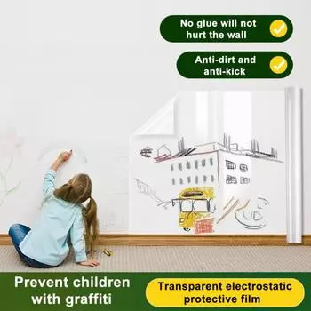 1 рулон защитная пленка для стен, электростатическая адгезия, защита от царапин, предотвращение рисования, влагостойкая прозрачная прозрачный