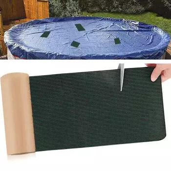 1 рулонная заплатка для ремонта покрытия бассейна 8x40 дюймов, комплект заплаток для защиты покрытия бассейна, самоклеящаяся лента для ремонта сетчатого покрытия бассейна для защиты покрытия бассейна в земле чёрный