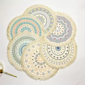 1 салфетка под прибор, маленькая салфетка под прибор, подставка под прибор с бахромой, салфетка под прибор в богемном стиле, тканевый круглый коврик, теплоизоляционный коврик для кухни и коврик, защищающий от ожогов A