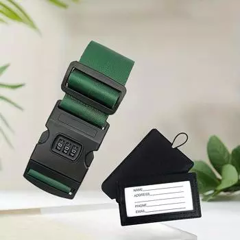 1 комплект (1 шт. Багажный ремень + 1 шт. Багажная бирка) Износостойкий нейлоновый ремень для багажа, регулируемый трос для защиты багажа, бирка для багажа из искусственной кожи Button Style