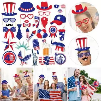 1 комплект рамок для фотокабины на 4 июля, реквизит для вечеринки в честь Дня независимости, красный, белый, синий, в полоску со звездами и принтом