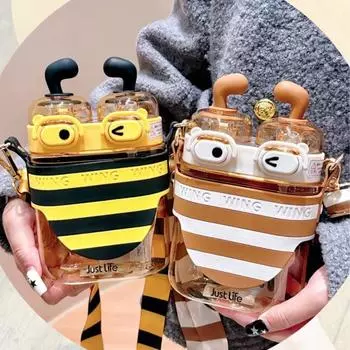 1 набор 570 мл соломенная кружка большая емкость легко моется в форме пчелы бутылка для воды с плечевым ремнем для кемпинга жёлтый