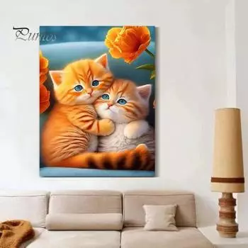 1 набор мультяшных кошек, картины из стразов с инструментами для дрели на холсте, 5D, набор для самостоятельного изготовления поделок из стразов, художественный рисунок, набор для украшения, для начинающих, взрослых и детей светло-фиолетовый