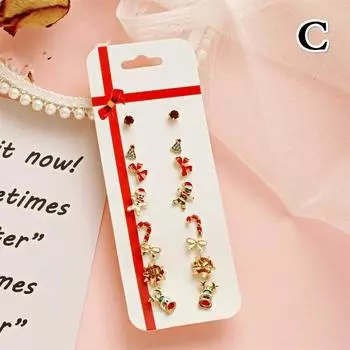 1 Set Christmas Series Earrings Women Gifts 8 Pairs Elk Christmas Tree Earring Set Earring Fashion Jewerly Accessories for Women C