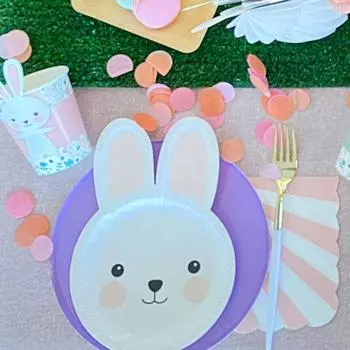 1 Set Convenient Water Cup Multipurpose Useful Lovely Bunny Style Paper Plate Table Decor A